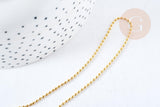 Collier Chaine fine boule laiton doré facettes 45.5cm-1.5mm avec extension,chaine collier en laiton, chaine avec fermoir, x1 (G8586)
