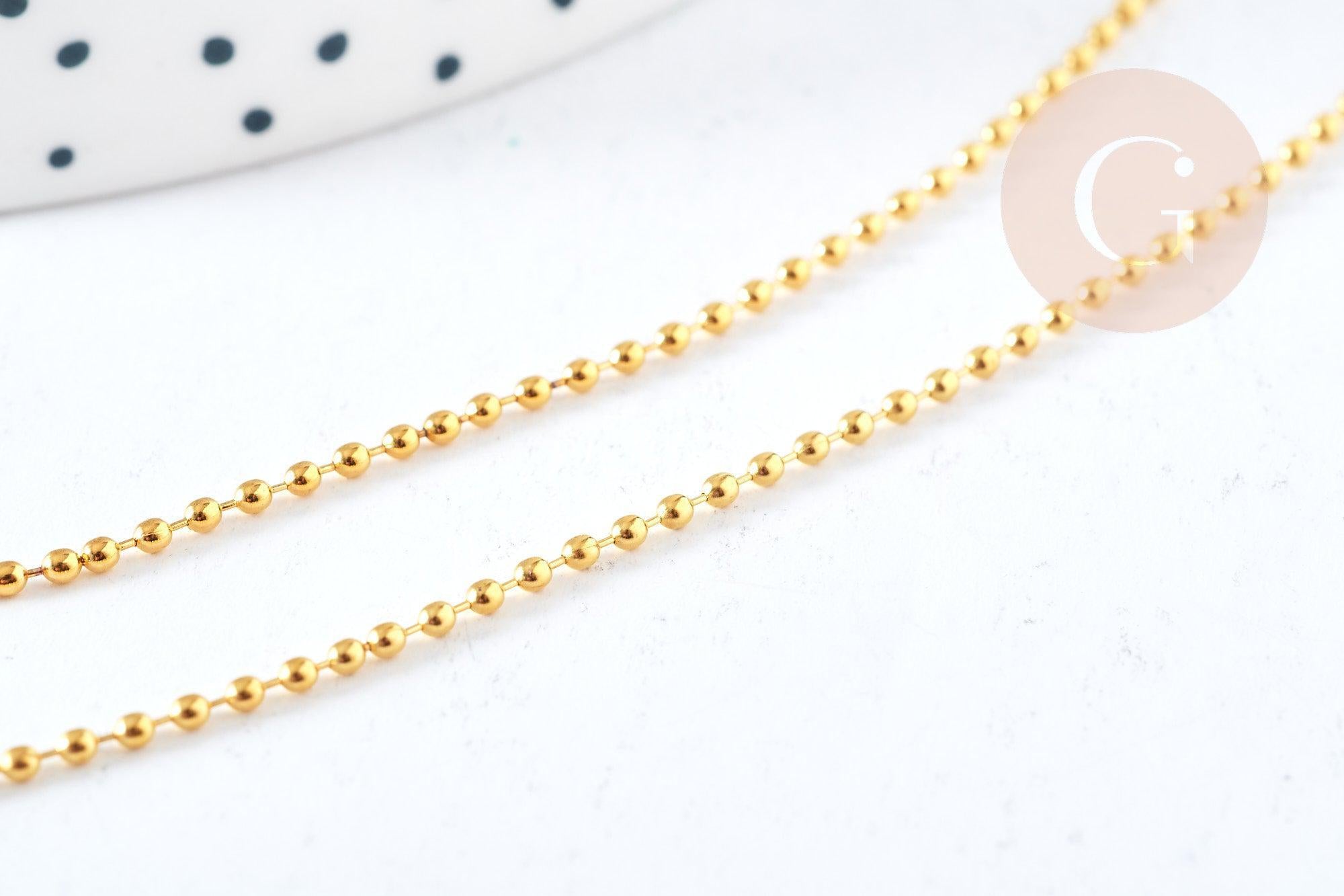 Collier Chaine fine boule laiton doré facettes 45.5cm-1.5mm avec extension,chaine collier en laiton, chaine avec fermoir, x1 (G8586)