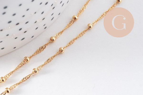 Chaine fine complète avec fermoir cuivre doré singapour 16K 1.3 mm-45cm, x1 (G0635)