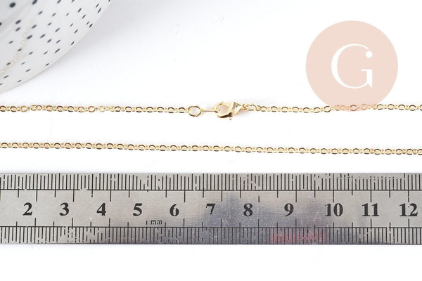 Chaine fine dorée maille forçat 16K 2.5 microns 1.5 mm- 39cm, collier chaine complète dorée avec fermoir, x1 G8924