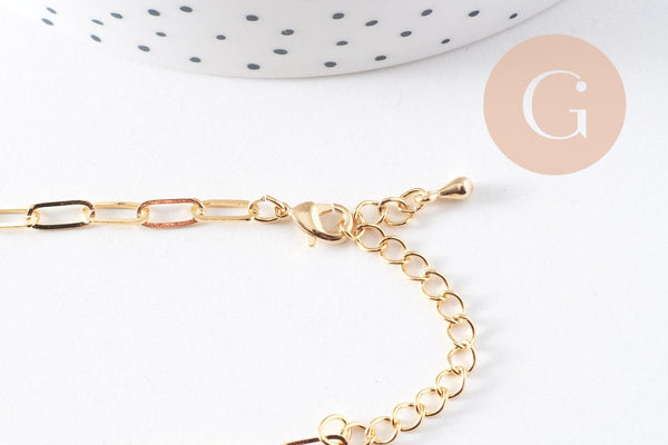 Chaine fine dorée rectangle 16K,chaine plaquée or 2.5 microns, chaine complète,chaine dorée,1.8 mm,43cm, x1 (G1845)