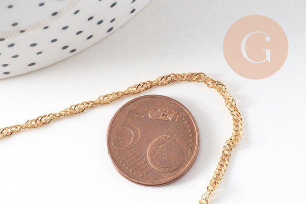 Chaine fine dorée singapour 16K,chaine plaquée or 2.5 microns, chaine collier bijoux, chaine complète,1.8 mm,43cm, x1 G3018