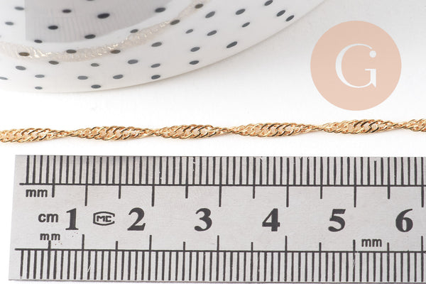 Chaine fine dorée singapour 16K,chaine plaquée or 2.5 microns, chaine collier bijoux, chaine complète,1.8 mm,43cm, x1 G3018
