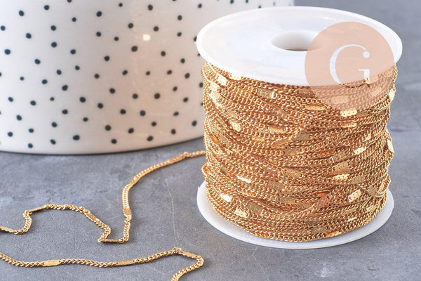 Chaine fine plate dorée acier 304 inoxydable fantaisie 14K 2mm, x1 mètre (G3458)