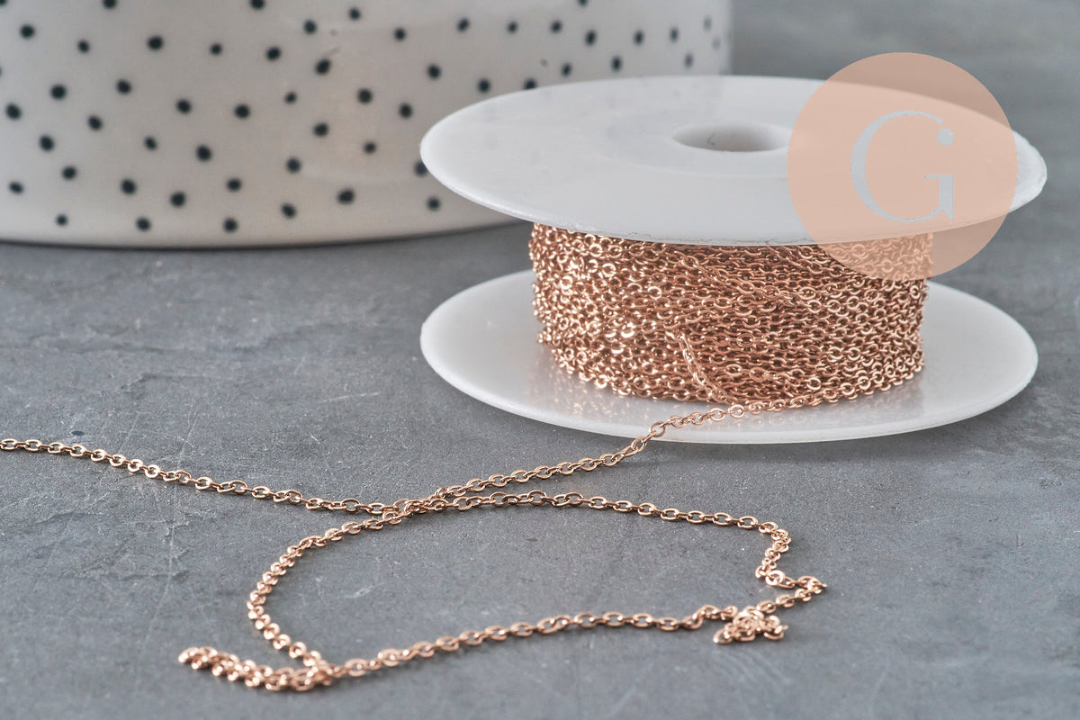 Chaine forçat acier 304 inoxydable IP or rose 1.5mm, x1 mètre (G11398)-Chaînes-Gingerlily Perles