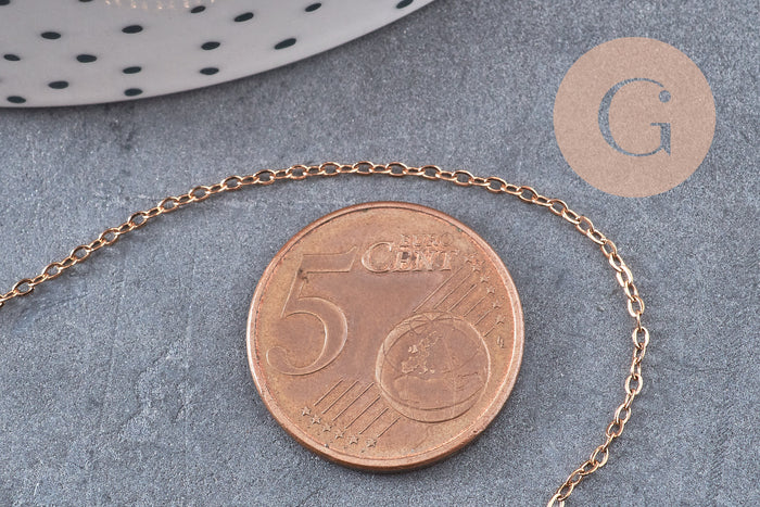 Chaine forçat acier 304 inoxydable or rose IP 1.5mm, x1 mètre (G10879)