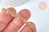 Chaine forçat texturée acier inoxydable doré IP 14k 7x5.5mm, x1 mètre (G6781)
