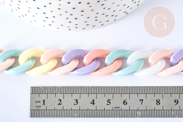 Chaîne gourmette acrylique couleur pastel 24mm, x1 mètre (G7064)