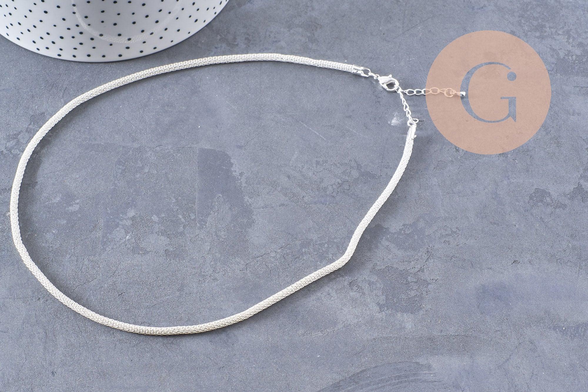 Collier chaine maille zamac argentée 5 mm/40cm, x1 (G1504)