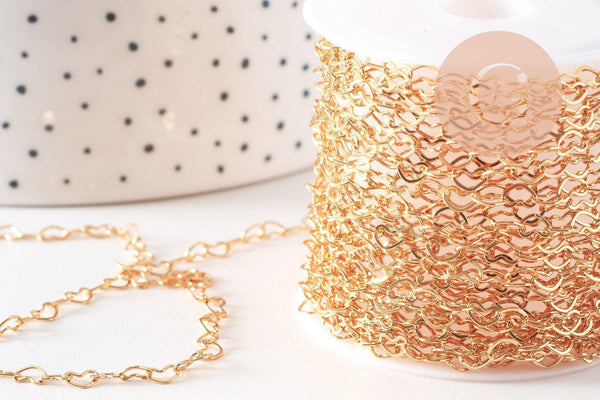 Chaine maille coeur laiton doré 18K 3mm, x1 mètre (G10519)