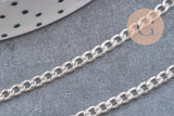 Chaine maille courbe plate acier 304 inoxydable argenté 4.5x3mm, x1 mètre (G10867)