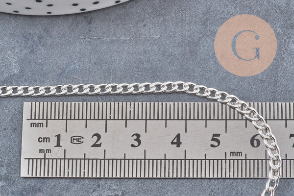 Chaine maille courbe plate acier 304 inoxydable argenté 4.5x3mm, x1 mètre (G10867)