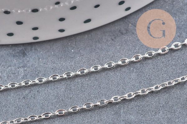 Chaine maille forçat acier 304 inoxydable argenté 2x1.5mm, x1 mètre (G10865)