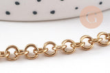 Chaine maille rolo acier inoxydable 304 doré IP 18K 5mm, x1 mètre (G10518)