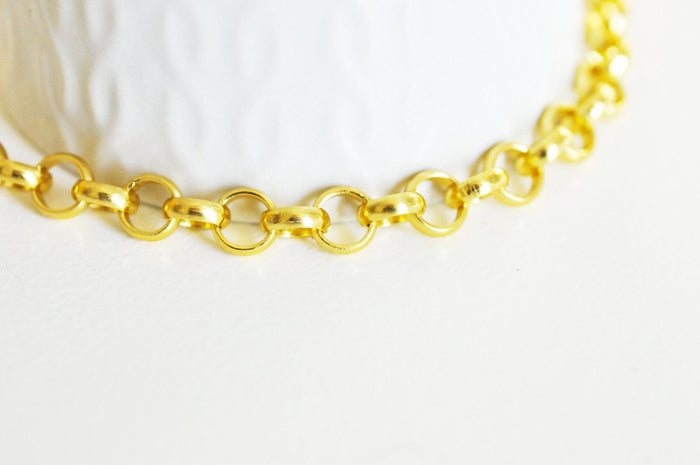 Chaine maille rolo aluminium doré 8mm,chaine collier pour création bijoux dorés x1mètre G4060
