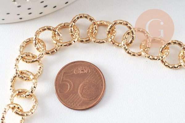 Chaine maille rollo aluminium doré texturé 11.5mm, x1 mètre (G10592)