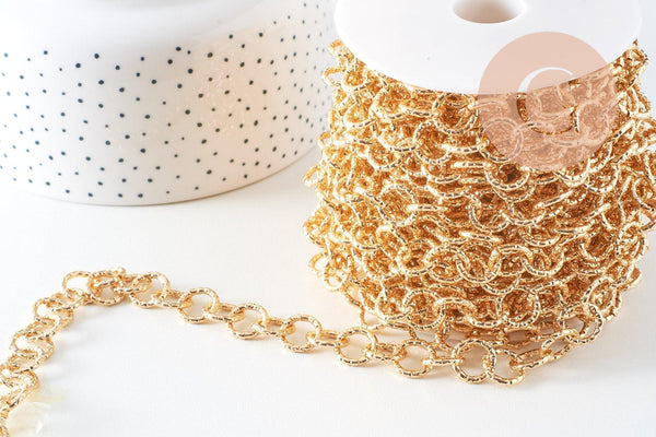 Chaine maille rollo aluminium doré texturé 11.5mm, x1 mètre (G10592)