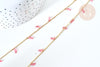 Chaine perle plexiglas facettée rose clair laiton doré 7x3mm, création de bijoux coloré DIY, x1 mètre G7819