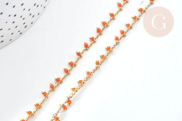 Chaine perles de rocaille orange laiton doré 6x2~3mm, x1 mètre (G7818)