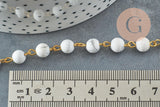 Chaine dorée perle howlite naturelle 6.5mm, chaine pierre, pierre naturelle chaine lunettes, x 1Mètre (G4141)