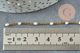 Chaine plate acier inoxydable doré IP fantaisie résine blanc 2.5mm, x1 mètre (G10012)