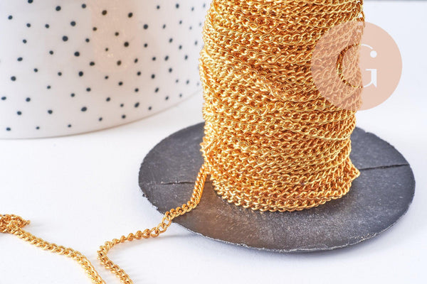 Chaine plate fer dorée 2.5mm, x5 mètres (G2328)