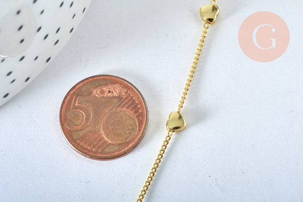 Chaine satellite coeur laiton doré 18 carats 4.5x1mm,chaine dorée x1 metre, (G6783)