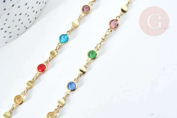 Chaine soudée perle verre laiton doré couleur mixte 13mm, chaine collier création bijoux, x 50cm G7823