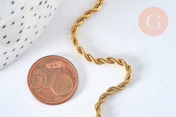 Chaine torsadée acier inoxydable doré IP 16k 3mm, x1 metre (G6785)