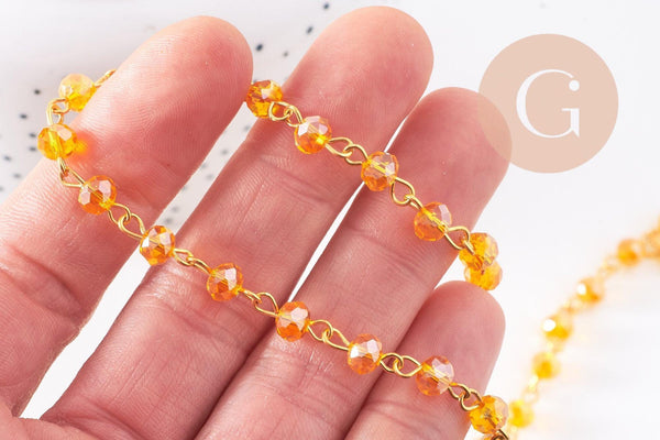 Chaines dorées perles crista l6x4mm, x1 (G6117)