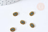 Charm à coller fleur ovale zamac bronze émail bleu 8mm, x5 (G8571)