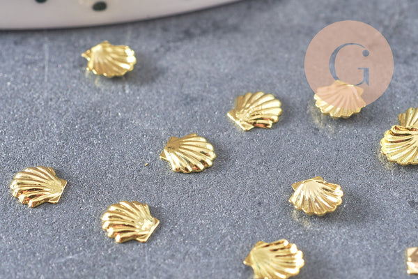 Charm à coller zamac doré coquillage,thème océan coquillage, fournitures à coller pour décorer pierres 5x5mm, les 200, x1 G7050