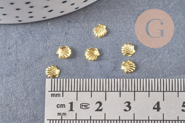 Charm à coller zamac doré coquillage,thème océan coquillage, fournitures à coller pour décorer pierres 5x5mm, les 200, x1 G7050