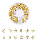 Charm à coller zamac doré soleil-lune- étoile-neige 4-5mm, x1 boite de 200 (G4012)