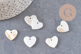 Charm coeur nacre blanche naturelle 19mm, x5 (G1069)
