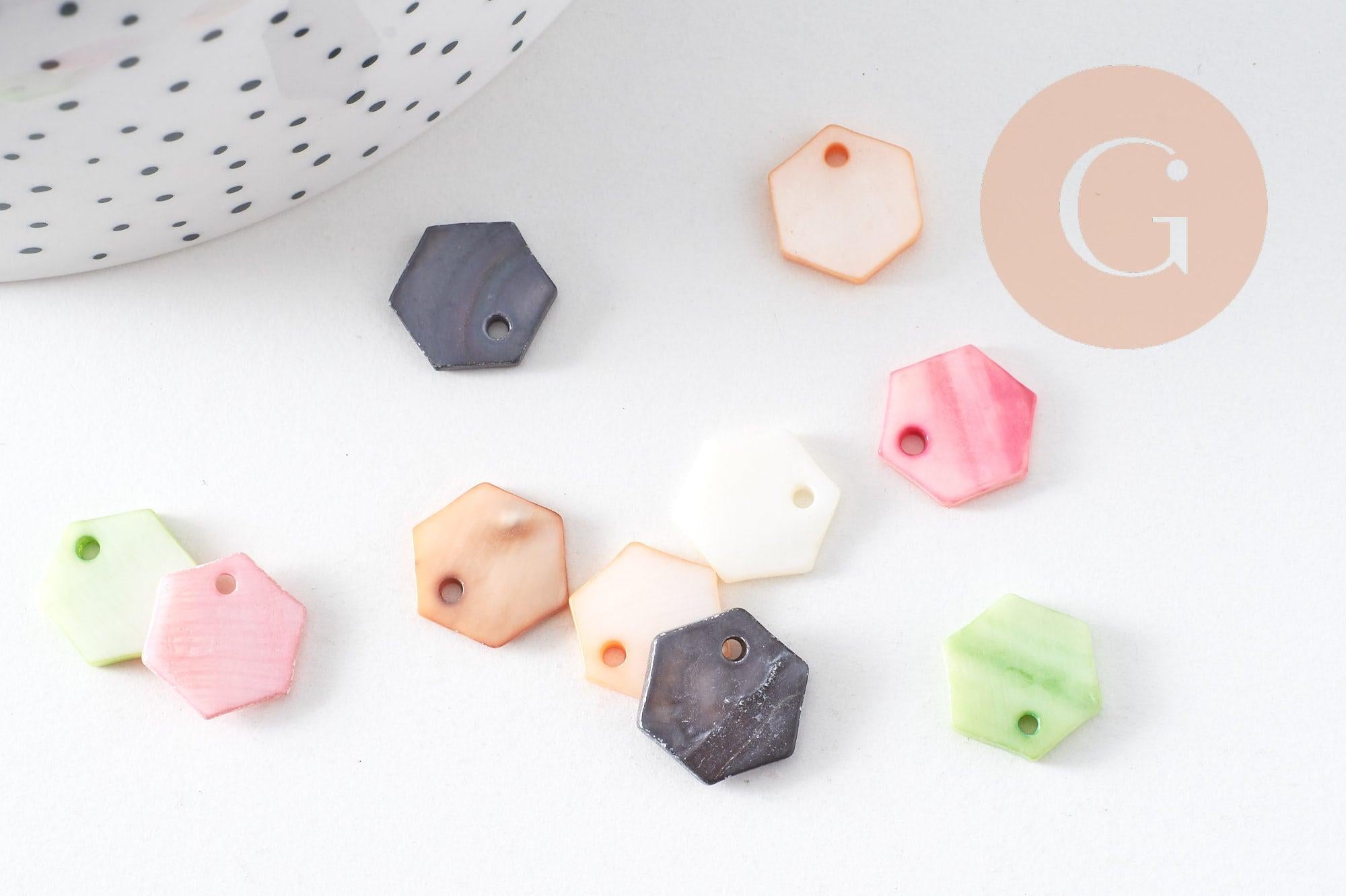 Charm hexagone nacre naturelle 12mm, x10 (G0870)