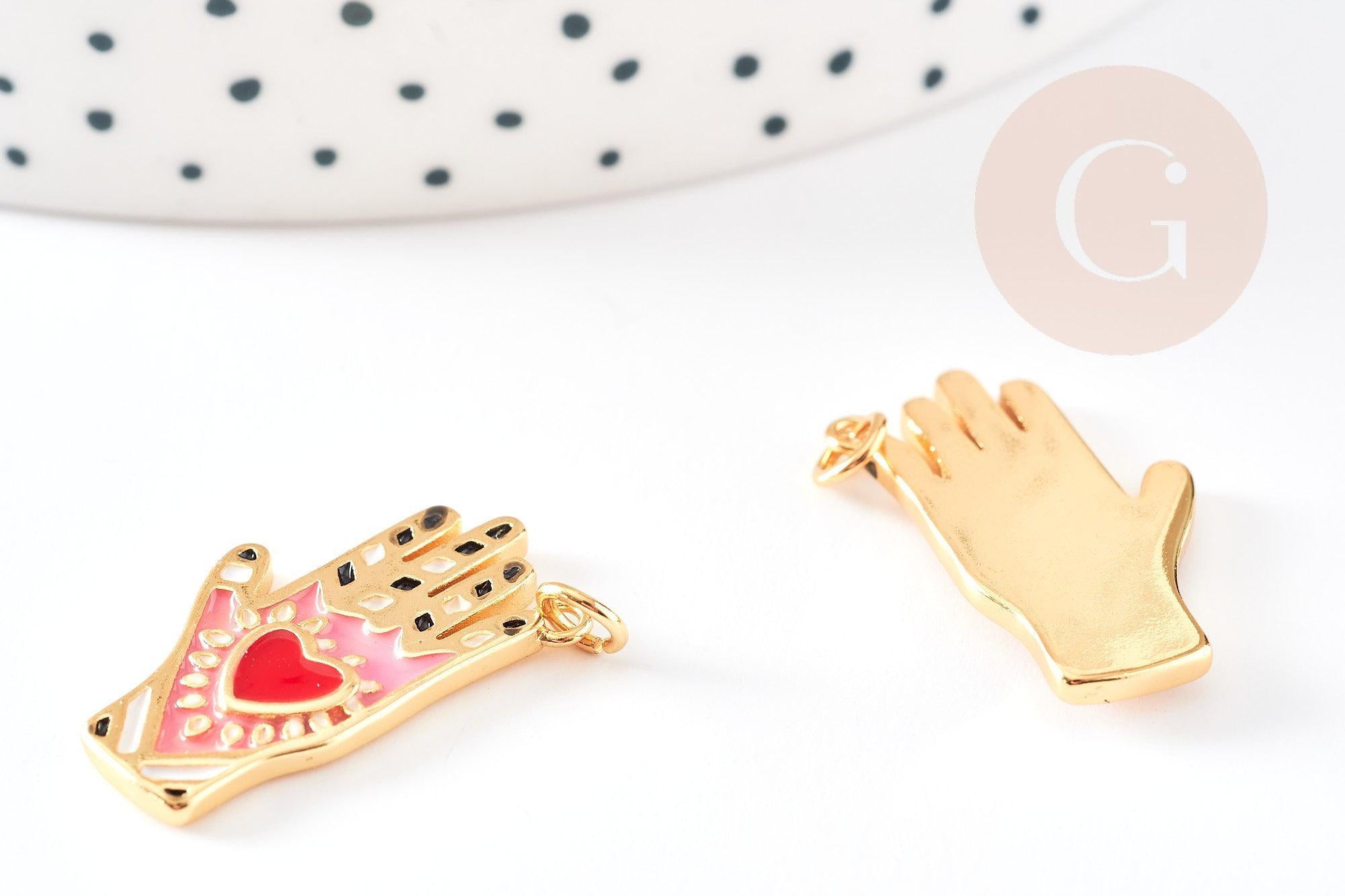 Charm main fatma coeur laiton doré 18k 24mm, x1 (G5962)