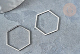 Charms hexagone acier 201 inoxydable argenté 20mm,création bijoux acier inoxydable, x1 G7863