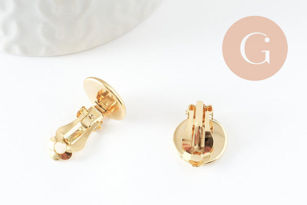 Clip boucle oreille support cabochon rond 12mm acier 304 inoxydable doré, x2 (G9724)