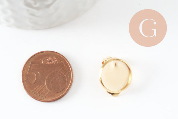 Clip boucle oreille support cabochon rond 12mm acier 304 inoxydable doré, x2 (G9724)