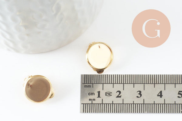 Clip boucle oreille support cabochon rond 12mm acier 304 inoxydable doré, x2 (G9724)