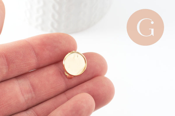 Clip boucle oreille support cabochon rond 12mm acier 304 inoxydable doré, x2 (G9724)