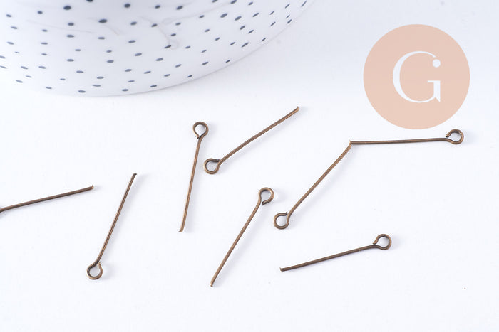 Clou tige tête boucle fer bronze 24mm, x10Gr (G10660)