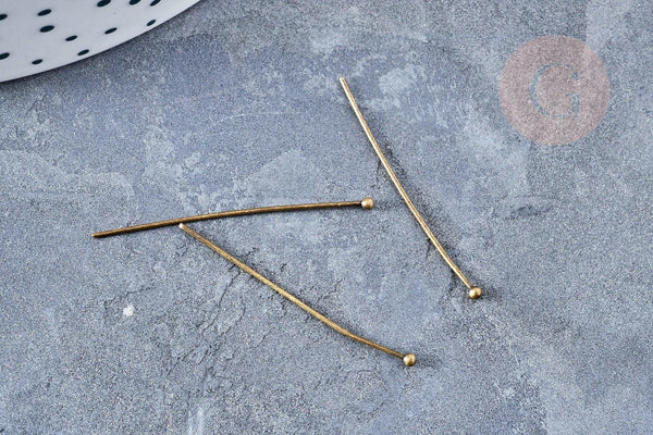 Clou tige tête boule laiton bronze 31mm, x10 (G8842)