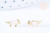 Clous d'oreille Dinosaure parasaurolophus laiton zircon rose avec poussoirs d'oreilles, idées cadeaux femmes fille, la paire (G7920)
