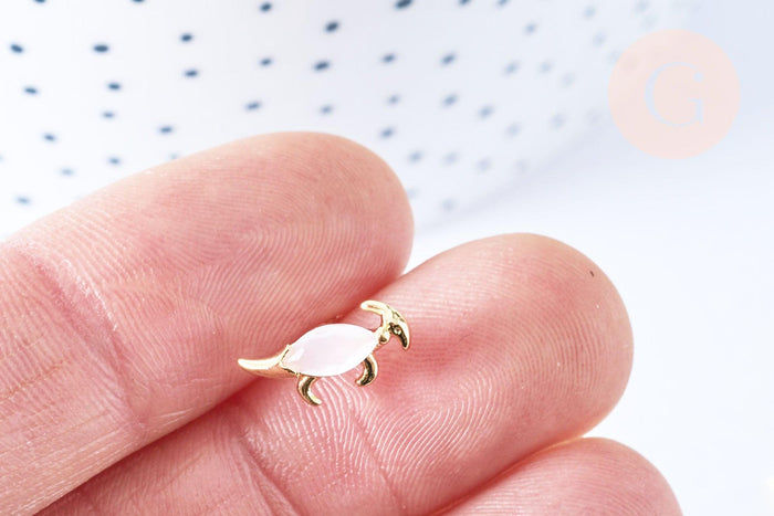 Clous d'oreille Dinosaure parasaurolophus laiton zircon rose avec poussoirs d'oreilles, idées cadeaux femmes fille, la paire (G7920)
