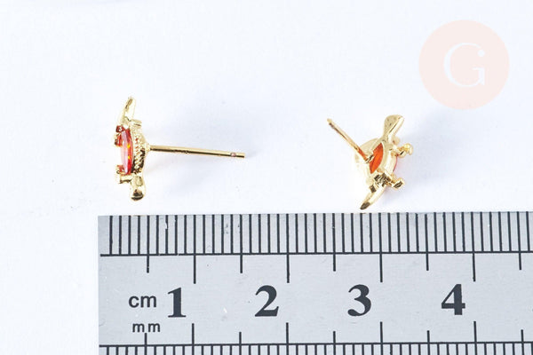 Clous d'oreille Dinosaure stégosaure laiton zircon rouge avec poussoirs d'oreilles, idées cadeaux femmes fille, la paire (G7917)