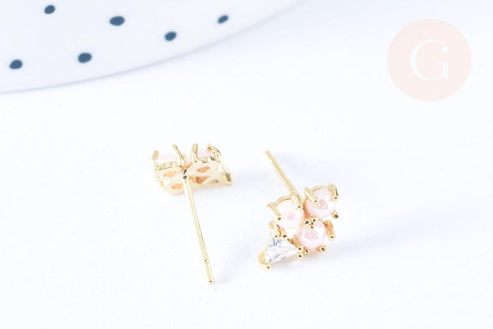 Clous d'oreille cornet de glace laiton zircon perles avec poussoirs d'oreilles, idées cadeaux femmes fille, la paire (G7921)