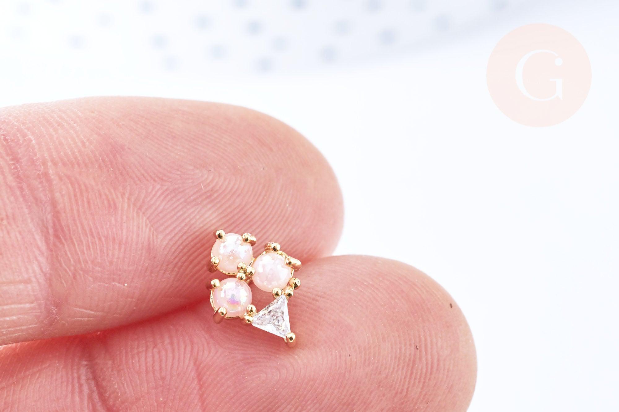 Clous d'oreille cornet de glace laiton zircon perles avec poussoirs d'oreilles, idées cadeaux femmes fille, la paire (G7921)