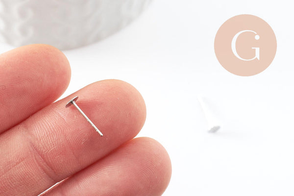 Clous-puces oreille acier inoxydable 304 platine 4mm, x50 (3.3Gr) (G9589)